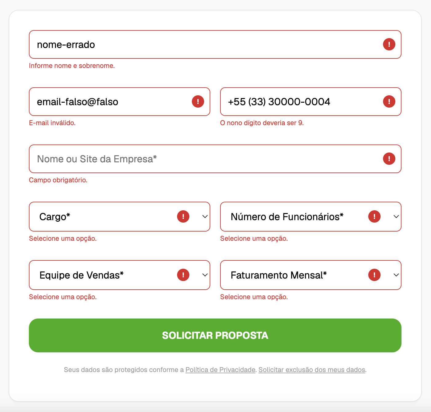 Validadores de dados